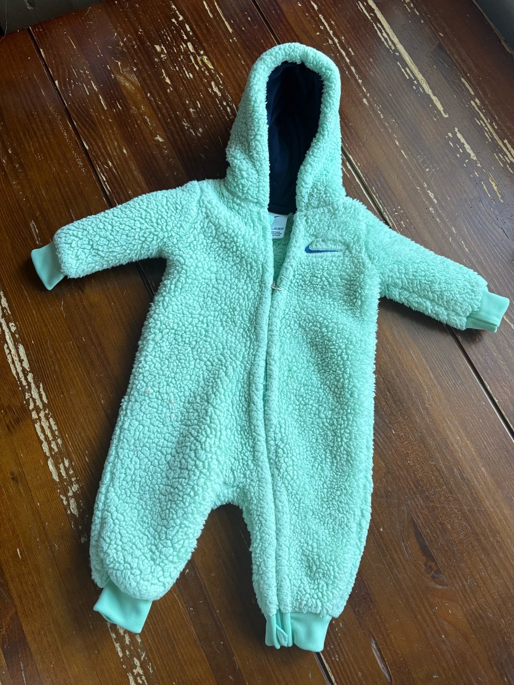 Nike Mint Green Sherpa Hooded Baby One-Piece